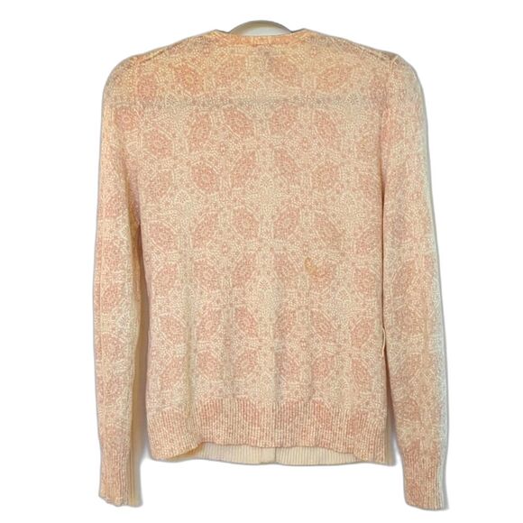 GAP Cardigan Med Dressy Pink/Cream Floral Cardigan Sweater Rhinestone Buttons - Picture 2 of 8
